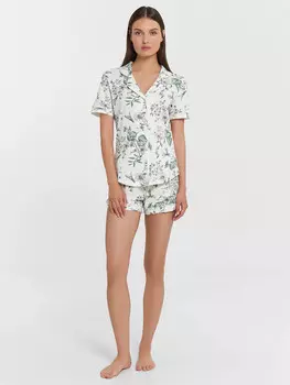 Комплект домашний женский с цветочным принтом: рубашка и шорты