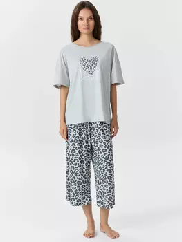 Комплект домашний женский серый: футболка и бриджи