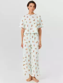 Комплект домашний женский зеленый с собачками