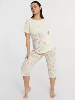 Комплект домашний женский желтый с цветочным принтом