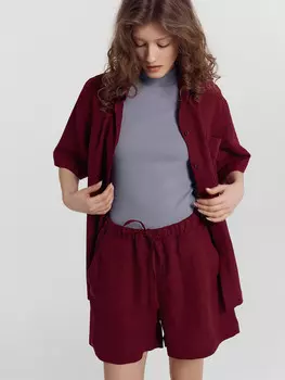 Комплект женский бордовый: рубашка, шорты