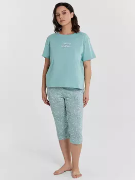 Комплект женский домашний голубой с принтом и надписью