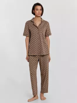 Комплект женский домашний коричневый с принтом в виде монограммой mf