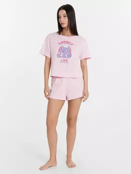 Комплект женский домашний лиловый с принтом и надписью