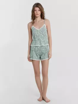 Комплект женский домашний зеленый с ботаническим принтом