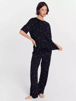 Пижама женская черная с принтом