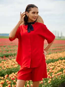 Комплект женский красный: рубашка и шорты