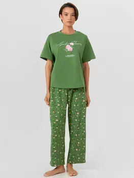 Комплект женский зеленый с цветочным принтом
