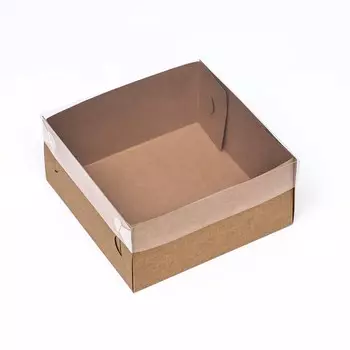 Кондитерская упаковка, крафт с pvc крышкой, 17 х 17 х 8 см