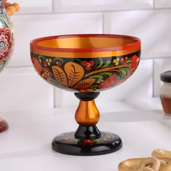 Конфетница на ножке, 1414 см, дерево, хохлома