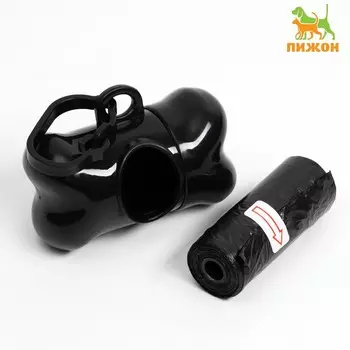 Контейнер-косточка с мешками для уборки (рулон 15 пакетов 2921 см), черный