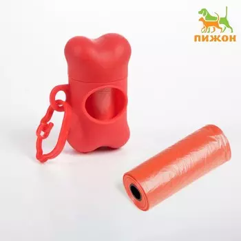 Контейнер-косточка с мешками для уборки (рулон 15 пакетов 2921 см), красный