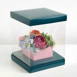 Коробка для цветов с вазой и pvc окнами складная