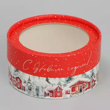 Коробка новогодняя для макарун тубус с окном