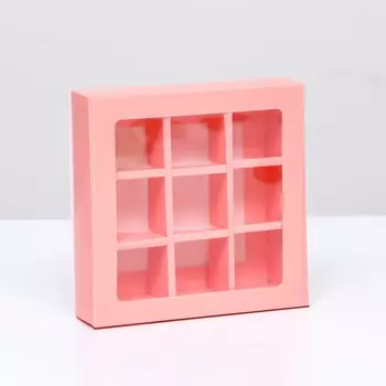 Коробка для 9 конфет, розовый, 14.514.53.5 см