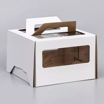 Коробка под торт 2 окна, с ручками, белая, 222215 см