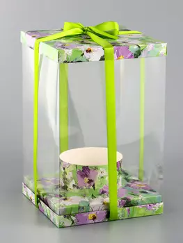 Коробка pvc, для цветов и букетов, с лентой, 281818 см, зеленый