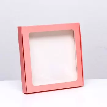 Коробка самосборная с окном розовая, 21 х 21 х 3 см