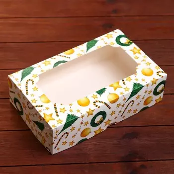 Новый год. коробка складная, кондитерская упаковка с окном