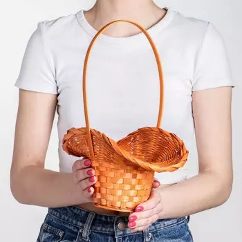 Корзина плетеная, бамбук, оранжевая, (шляпка с изгибом)