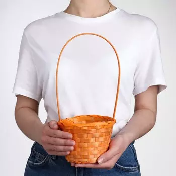 Корзина плетеная, бамбук, оранжевая, средняя