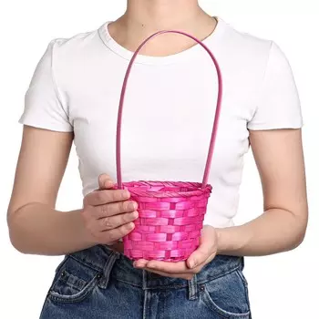 Корзина плетеная, бамбук, розовая