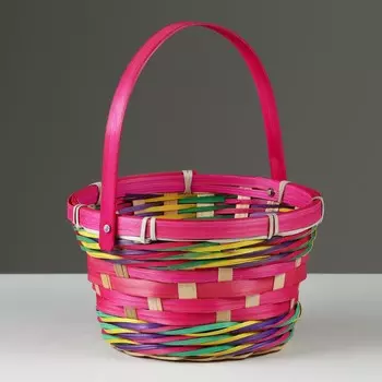 Корзина плетеная, d18 х 11 х 24 см, розовая, бамбук