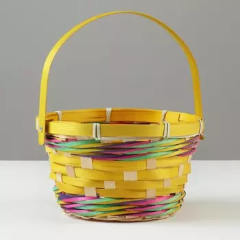 Корзина плетеная, d18 х 11 х 24 см, желтая, бамбук