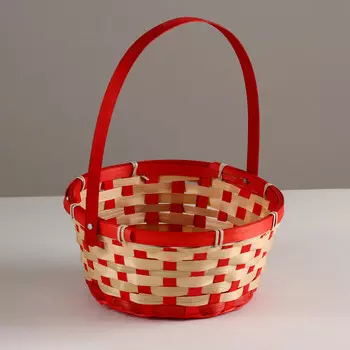 Корзина плетеная, d21хh24 см, красный, бамбук