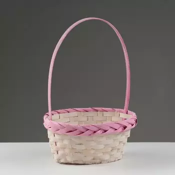 Корзина плетеная, d23 х 17 х 10/36 см, розовая, бамбук