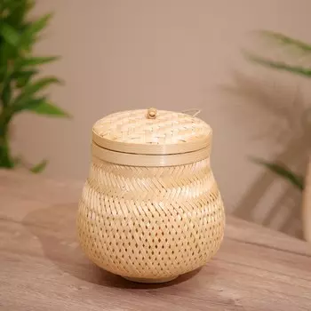 Корзинка с крышкой плетеная, из бамбука 20х20х22 см