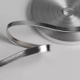Косая бейка, кожзам, 8 мм, 10±1 м, цвет серебряный
