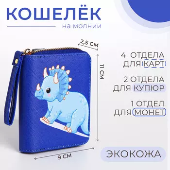 Кошелек детский на молнии, цвет синий