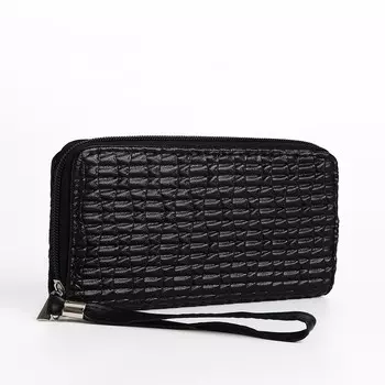 Кошелек женский на молнии с ремешком, 19.52.510 см, текстурный, черный