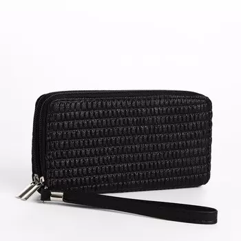 Кошелек женский на молниях с ремешком, 1949.5 см, текстурный, черный