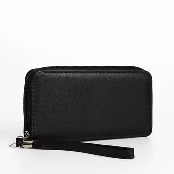 Кошелек женский на молнии с ремешком, 19.52.510 см, однотонный, черный
