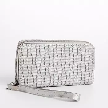 Кошелек женский на молнии с ремешком, 19.52.510 см, текстурный, серебристый