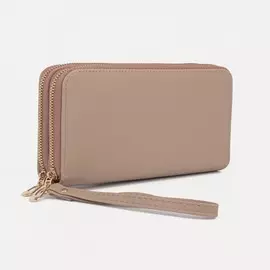 Кошелек женский на молниях с ремешком, цвет бежевый