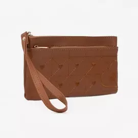 Кошелек на молнии с ремешком, цвет коричневый