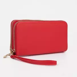 Кошелек женский на молниях с ремешком, цвет красный
