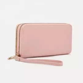 Кошелек женский на молниях с ремешком, 20510 см, однотонный, нежно-розовый
