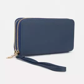 Кошелек женский на молниях с ремешком, 20510 см, однотонный, синий