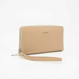 Кошелёк на молнии, с ручкой, цвет бежевый