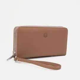 Кошелёк на молнии, с ручкой, цвет бежевый