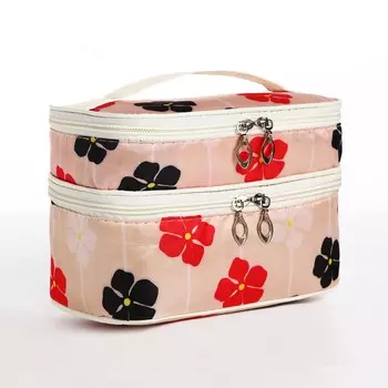 Косметичка - органайзер на молнии, с отделами, с рисунком, бежевая