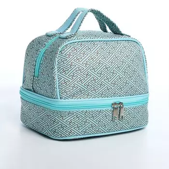 Косметичка, 2 отдела на молниях, цвет бирюзовый