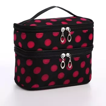 Косметичка дорожная на молнии с ручкой, с 2 отделами, с рисунком, черная/розовая