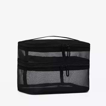Косметичка, 2 отдела на молниях, цвет черный