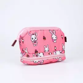 Косметичка, 2 отдела на молниях, цвет розовый