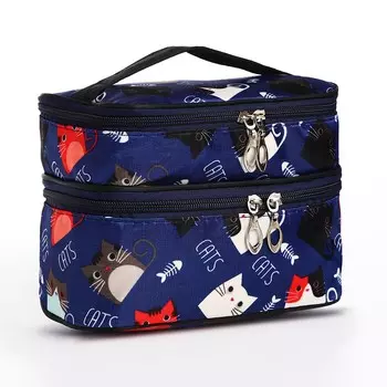 Косметичка - органайзер на молнии, с отделами, с рисунком, синяя